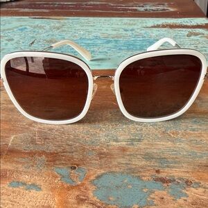 DIFF Women’s Oversized White Frame Sunglasses with Brown Lenses